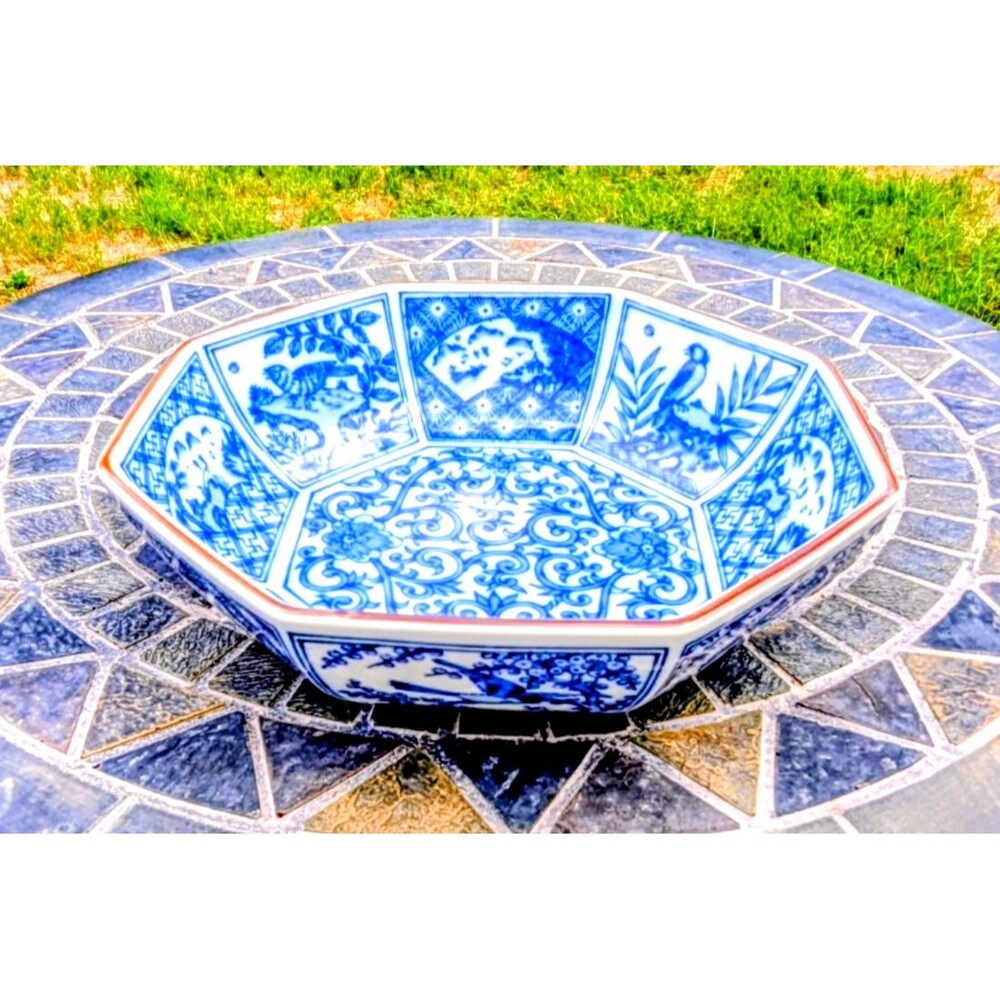 Vintage Arita Ware Japanese Porcelain Blue & White Multi-Panelled Decor Bowl EUC